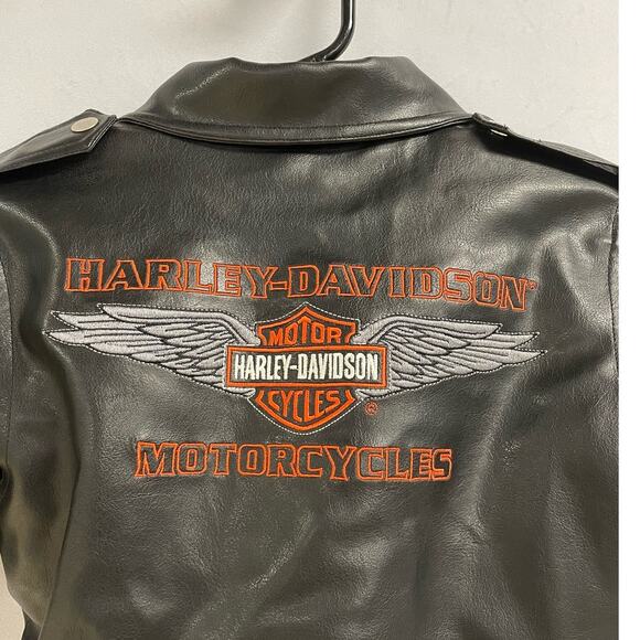 HARLEY DAVIDSON Child Motorcycle Leather Jacket Size 6 Black Zipper Pockets - Picture 10 of 12